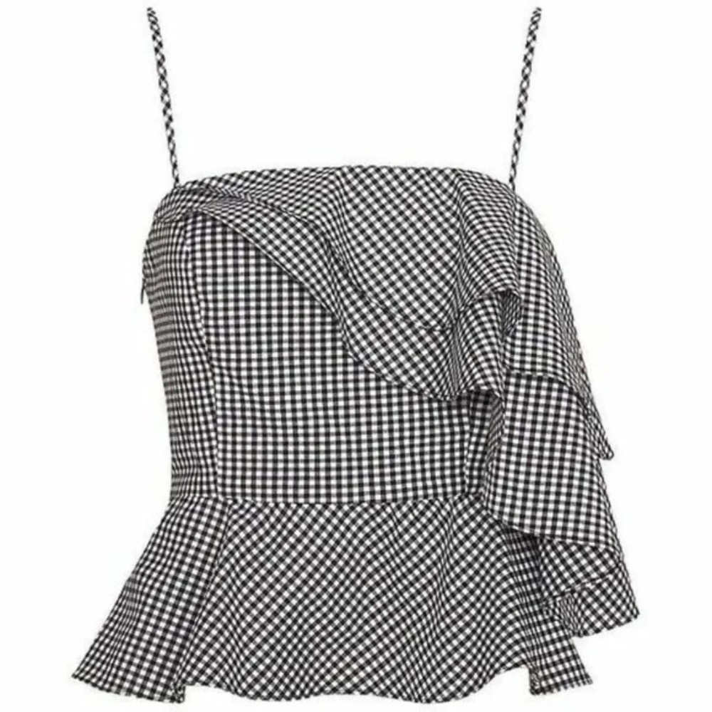Intermix Thebes Ruffle Gingham Black White Checker Top